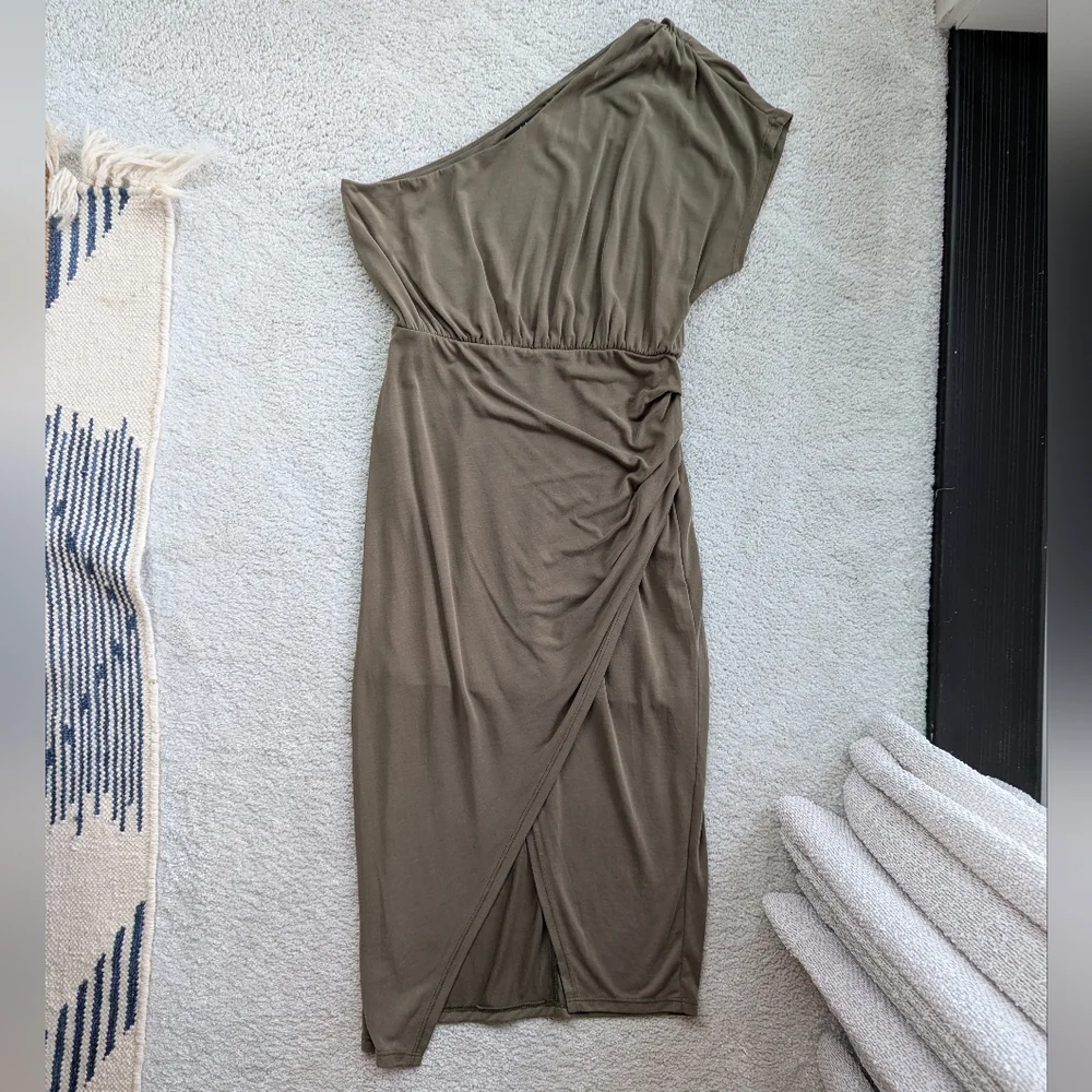 Lulus Raise a Glass Olive Green One-Shoulder Midi Dress - Picture 5 of 8